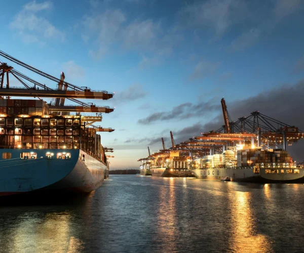 Cargo ships and trade routes